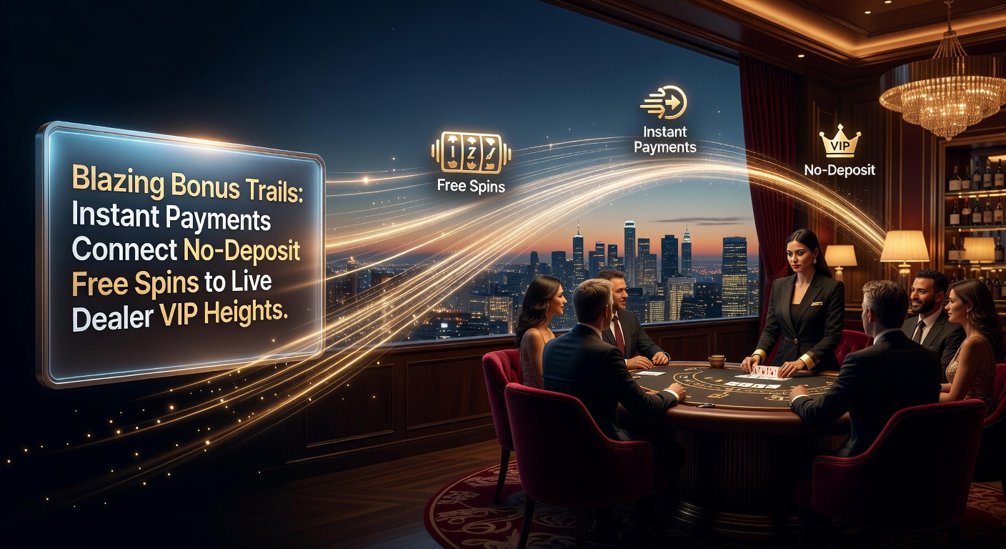 Grafische weergave van een vurig bonuspad dat no-deposit free spins verbindt met live dealer VIP-tafels via snelle betalingen