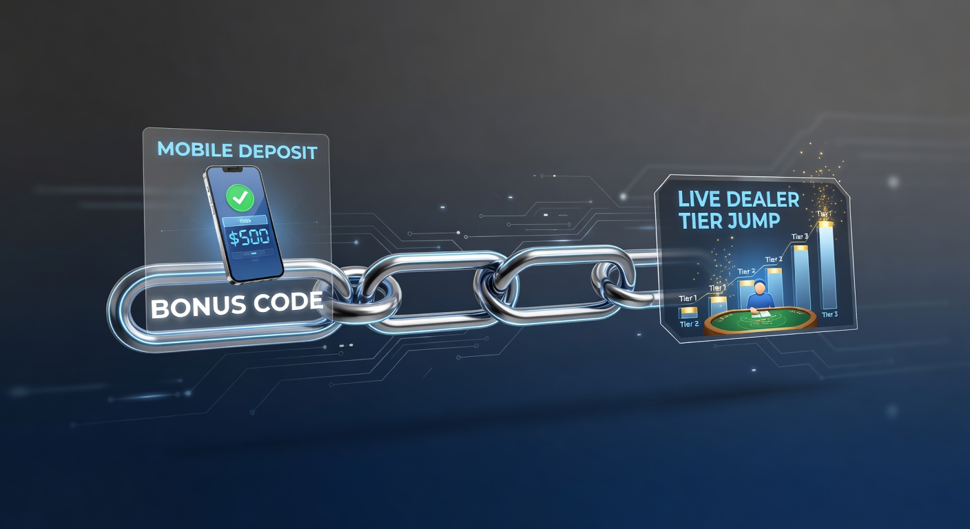 Illustratie van bonuscodeketens die mobiele transacties koppelen aan live dealer niveaus in online casino's