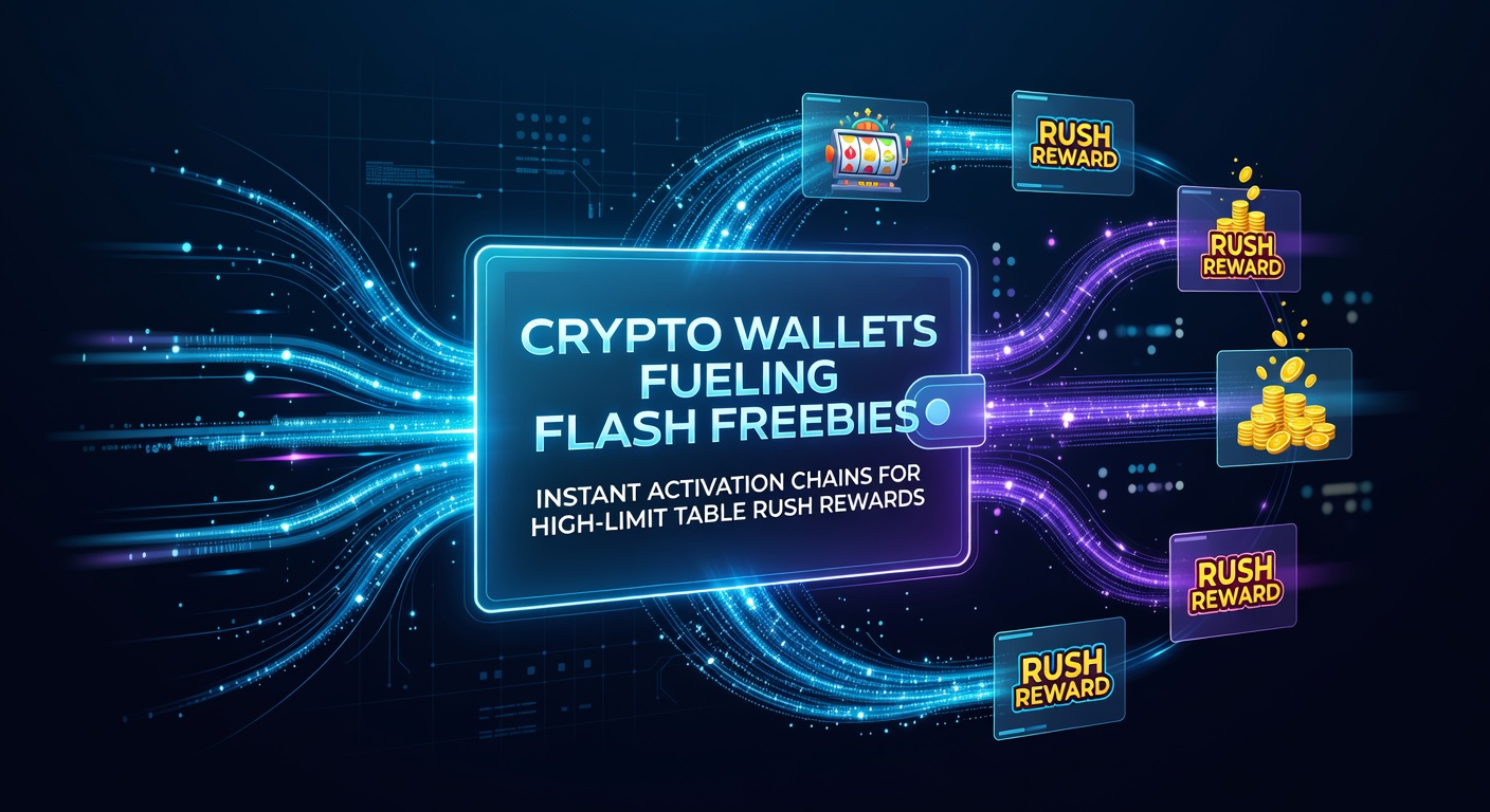 Afbeelding van een digitale crypto-portefeuille die snelle bonusactivaties in een online casino triggert, met blockchain-symbolen en high-limit tafels op de achtergrond