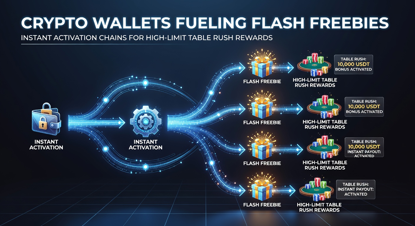 Grafiek met blockchain-transacties die bonusketens visualiseren, leidend naar high-stakes tafels met rewards en crypto-symbolen