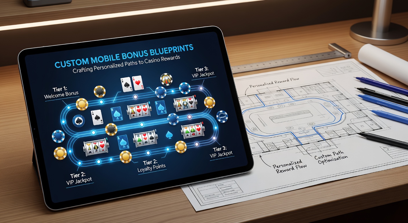 Grafiek met gepersonaliseerde bonuspaden op een mobiel scherm, toonend progressie van free spins naar vip-jackpots