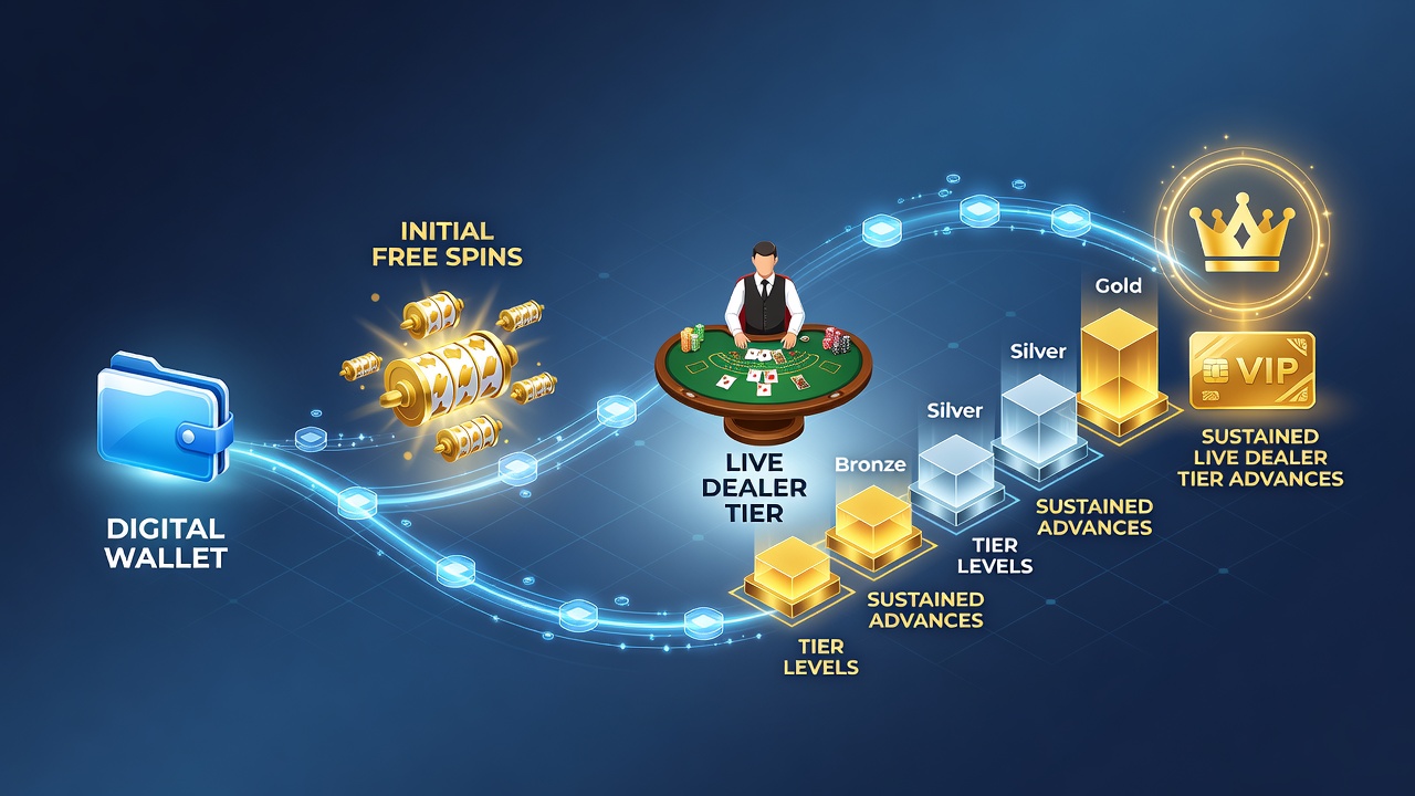 Live dealer interface met VIP tier indicatoren en digitale wallet transacties
