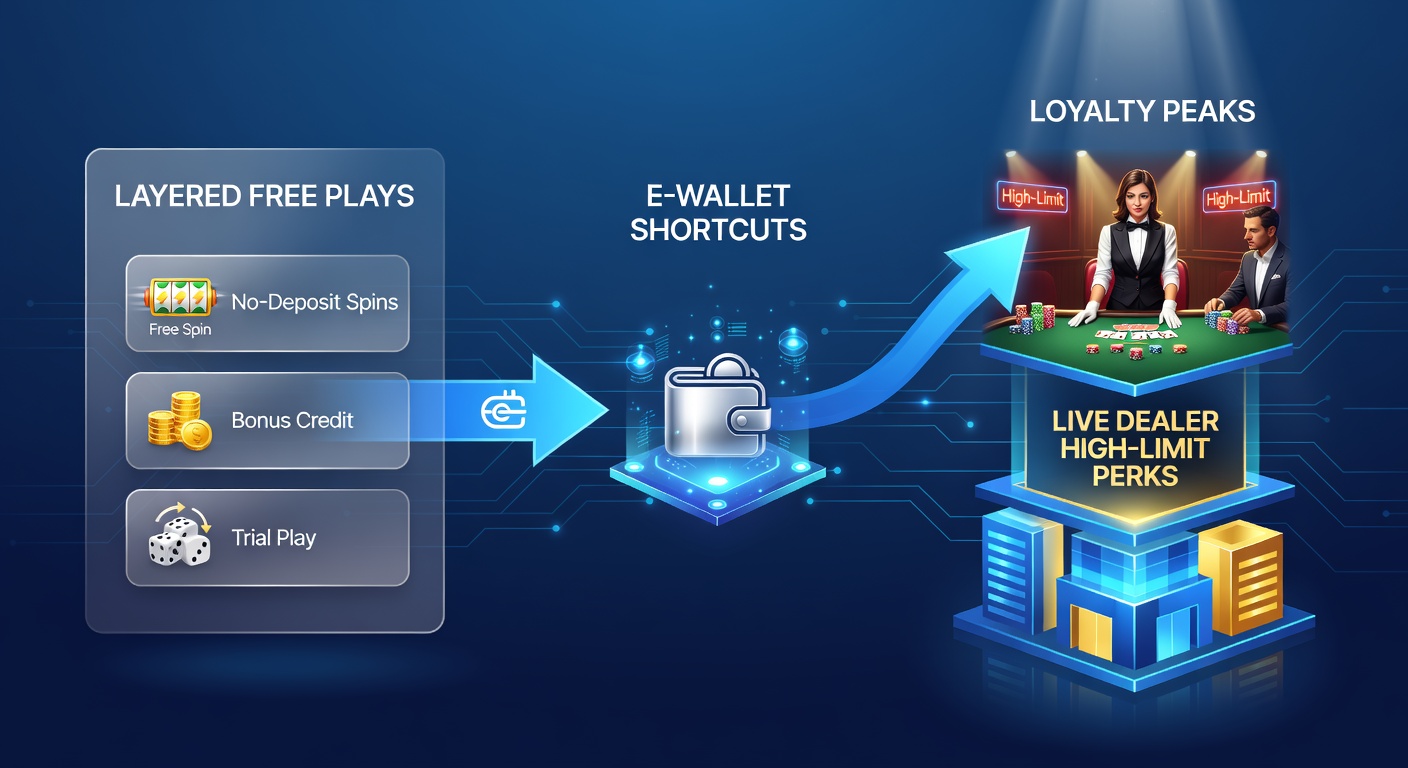 Grafiek die de progressie van gratis spins naar vip-loyaliteitsniveaus illustreert via e-wallet transacties